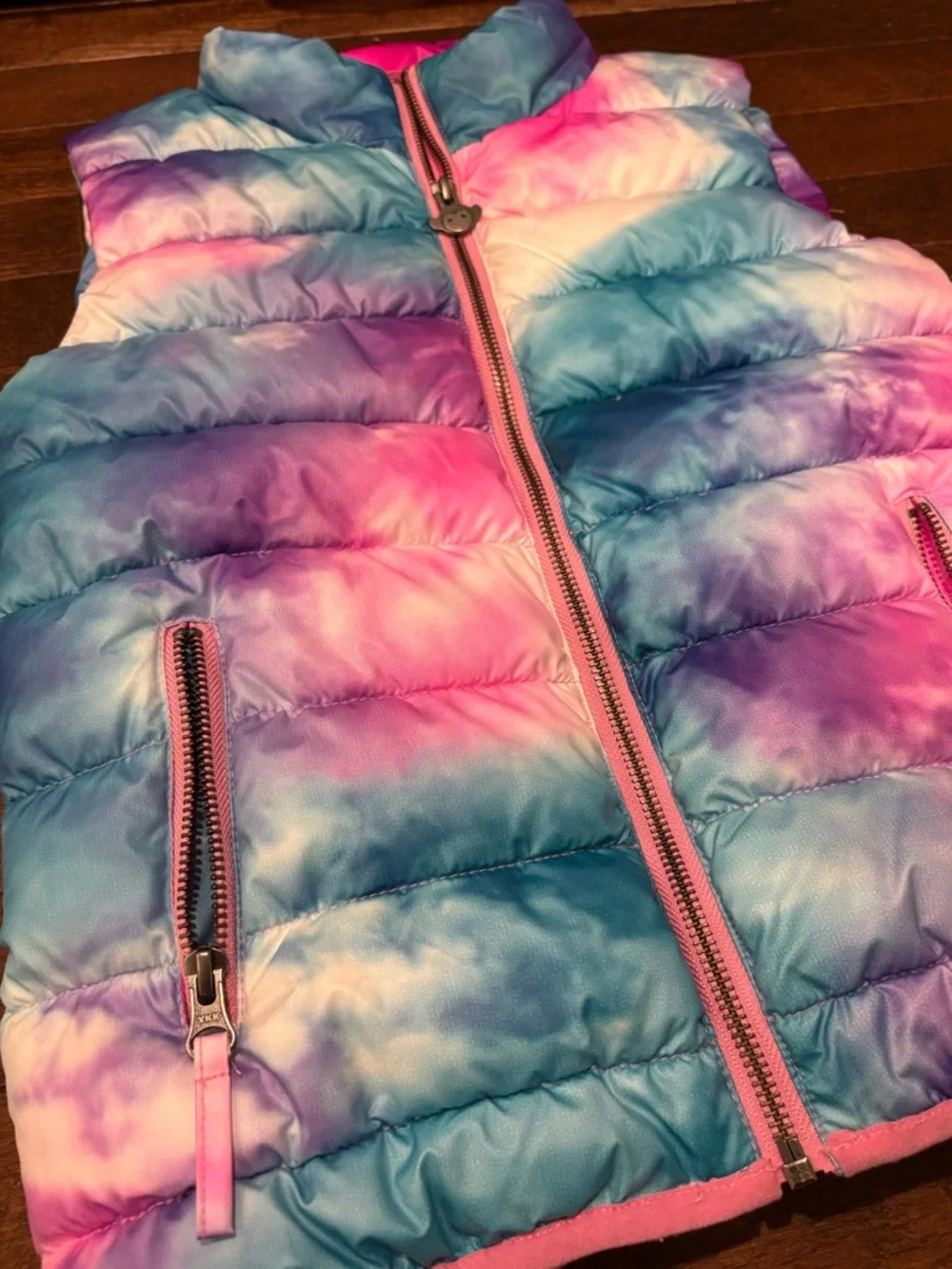 Appaman Girls Tie Dye Puffer Vest Size 8 Pink Blue Purple Zip Front Jacket